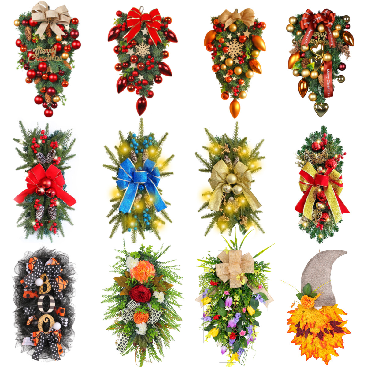 Christmas wreath, rattan door curtain, LED illuminated门挂