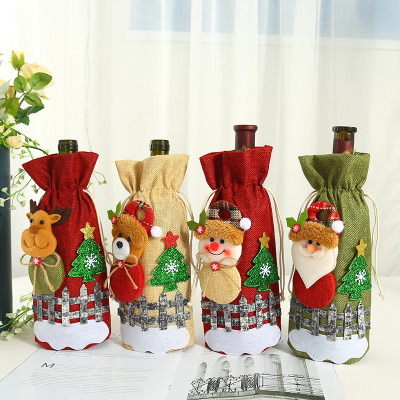 New Christmas Party Supplies Red Wine Bag圣诞贴花装饰酒瓶套