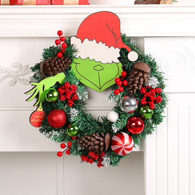 Creative Wreath Green Haired Monster Pinecone Vine Circle