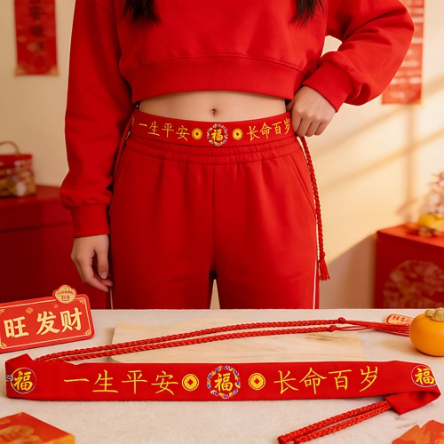腰带加长棉布本命年大红