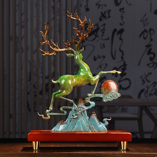 纯铜鹿摆件景观雕塑铜工艺品家居客厅办公室装 饰品开业乔迁礼品