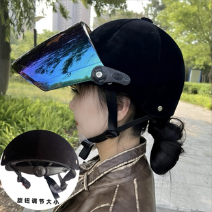 马术头盔骑马电动头盔丝绒布夏盔防紫外线镜片春秋男女赛马帽子