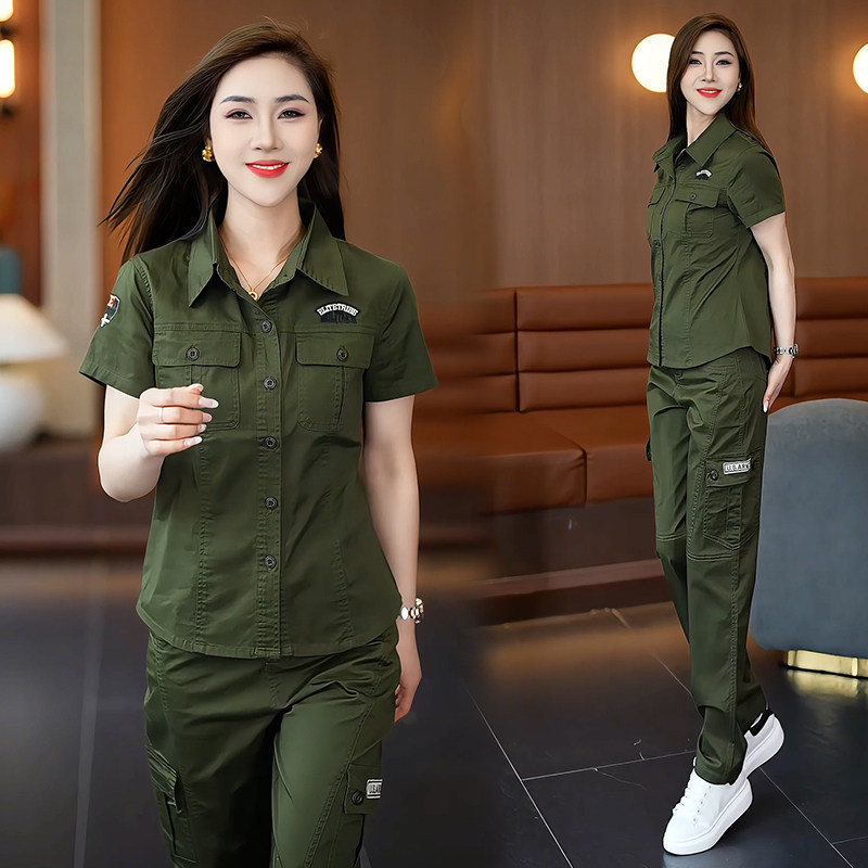 迷彩服套装女衬衫半袖衬衣工装裤