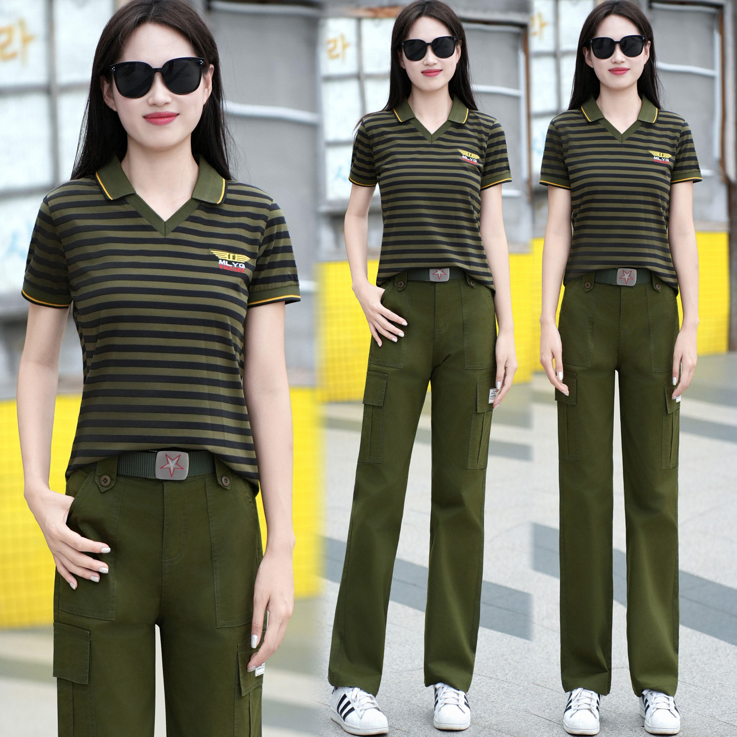 2026夏季迷彩T恤女短袖V领迷彩服