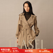 TEASEL「精致翘楚」高密抗皱修身 中长款 双排扣挡风系带风衣外套