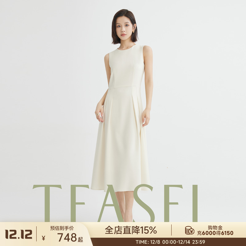 赫本风三醋酸无袖极简修身连衣裙