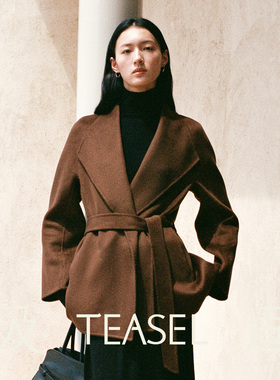 TEASEL 「晚宴惊鸿」大翻领气场十足轻盈保暖短款系带纯羊绒大衣