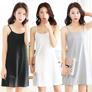 打底吊带裙旗袍大码 纯棉中长款 白色防走光女内搭衬裙睡裙连衣裙子