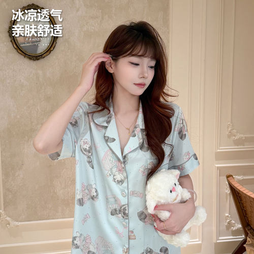 2026新款冰丝小猫女睡衣套装