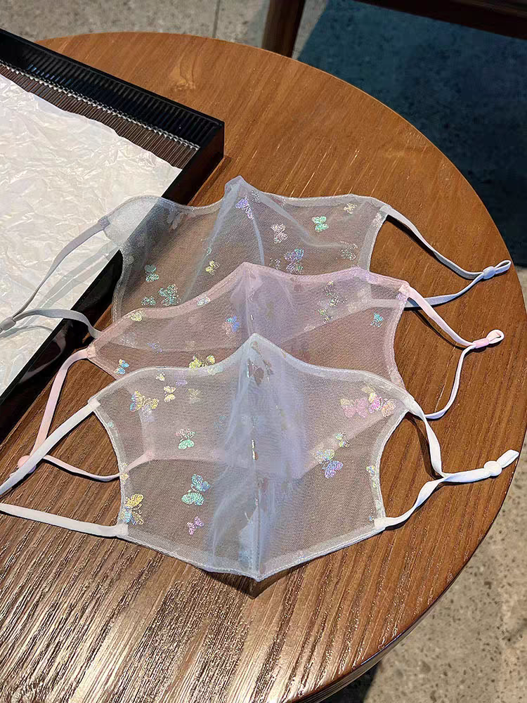 彩色蝴蝶纱网透气防晒口罩网红高颜值装饰拍照好看面罩女