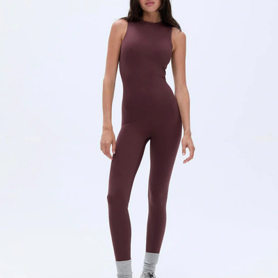 外贸背心式后拉链连体服长裤女瑜伽速干紧身跑步健身普拉提专业