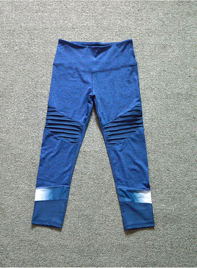 外贸女子健身瑜伽七分裤 薄7/8分紧身跑步运动中裤 弹力蓝色 C203