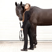 外贸女马术裤 速干骑士长裤 黑色直筒开襟腰带骑马裤 麂皮防滑修身