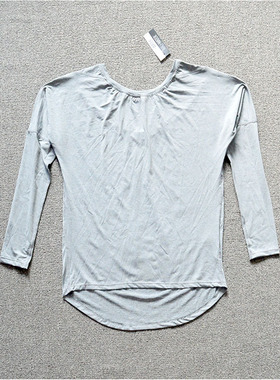 女子健身运动T恤 长袖修身 步跑速干上衣 透气薄款弹力黑灰色102