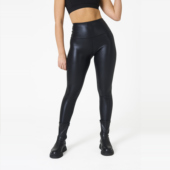 外贸瑜伽高腰健身裤 女训练提臀收腹PU速干透气亮面紧身弹力运动裤