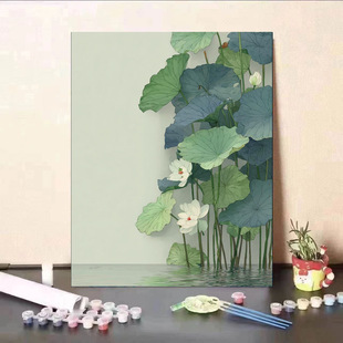 新款莲花数字油画diy手工填色治愈解压高颜值客户装饰画丙烯颜料