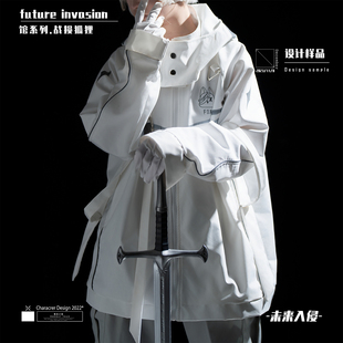 战损狐狸 休闲运动连帽拉链短外套纯白反光防风防水夹克现货