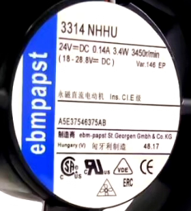 ebm德国 9厘米 3314 NHHU 24V 0.14A 3.4W 变频器散热风扇