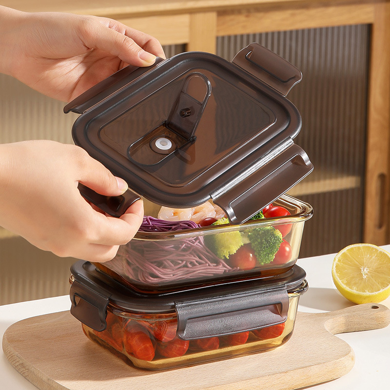 美丽雅玻璃饭盒640ml上班族带饭可微波炉加热高硼硅保鲜便当盒