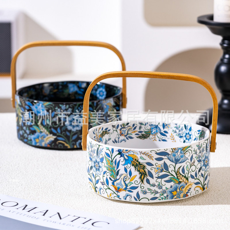 高端设计师鸢尾花水果盘新年高颜值客厅茶几家用果篮餐具零食摆盘