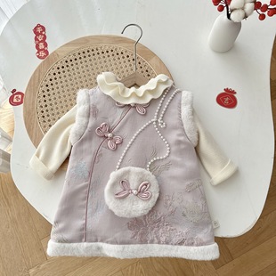 女童复古拜年服0 女宝宝夹棉连衣裙儿童中国风公主裙AQ085 5岁冬季