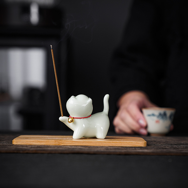 可爱故宫小猫咪陶瓷香插香薰炉摆件软萌治愈茶桌茶宠室内线香插炉