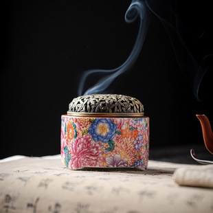 百花齐放陶瓷珐琅彩盘香炉家用室内香薰炉檀香沉香香插香座线香炉