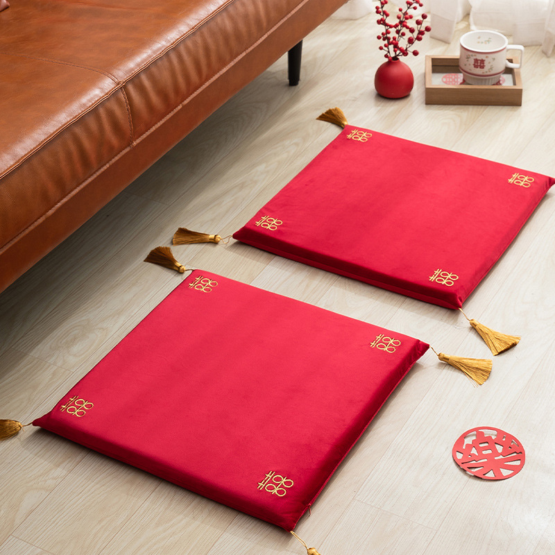 订婚装饰小红书敬茶跪垫红丝绒结婚婚礼布置喜字坐垫喜乐备婚用品
