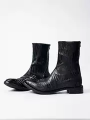 Mkszy24Aw Light Luxury Ccp Embossed Horsehide Leather Goodyear Handmade Leather Boots Distressed Derby Pointed Toe Height-Increasing Short Boots
