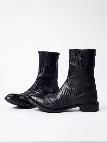 Mkszy24Aw Light Luxury Ccp Embossed Horsehide Leather Goodyear Handmade Leather Boots Distressed Derby Pointed Toe Height-Increasing Short Boots