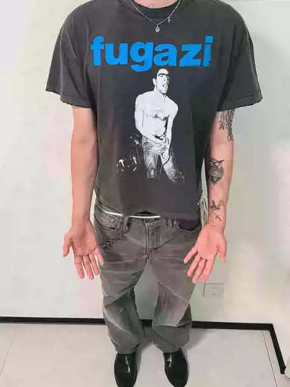 MKSZY 25SS Fugazi hardcore punk band retro single seam breathable distressed classic short sleeved shirt
