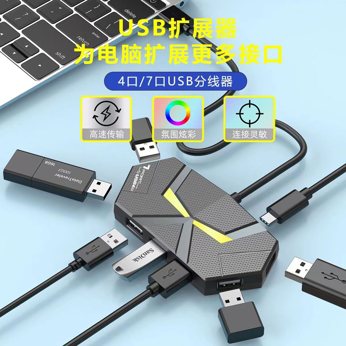 多接口USB3.0台式Type-c集线器