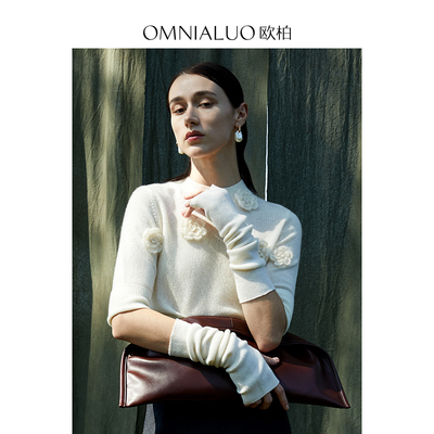 【设计总监然姐】 高端圆领羊绒衫女100纯羊绒设计感针织毛衣