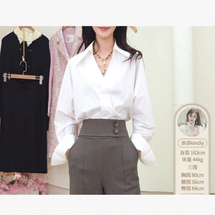 欧柏兰奴抗皱面料V领衬衫女上衣衬衣