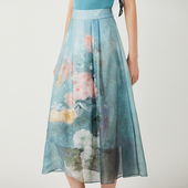 欧柏兰奴优雅印花植物花卉中高腰A字裙长裙 柳哥来了