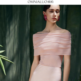 欧柏兰奴一字肩短袖 针织T恤女OL上衣