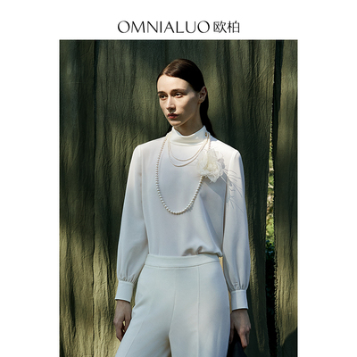 【设计总监然姐】22姆米重磅立领真丝上衣女长袖气质桑蚕丝衬衫