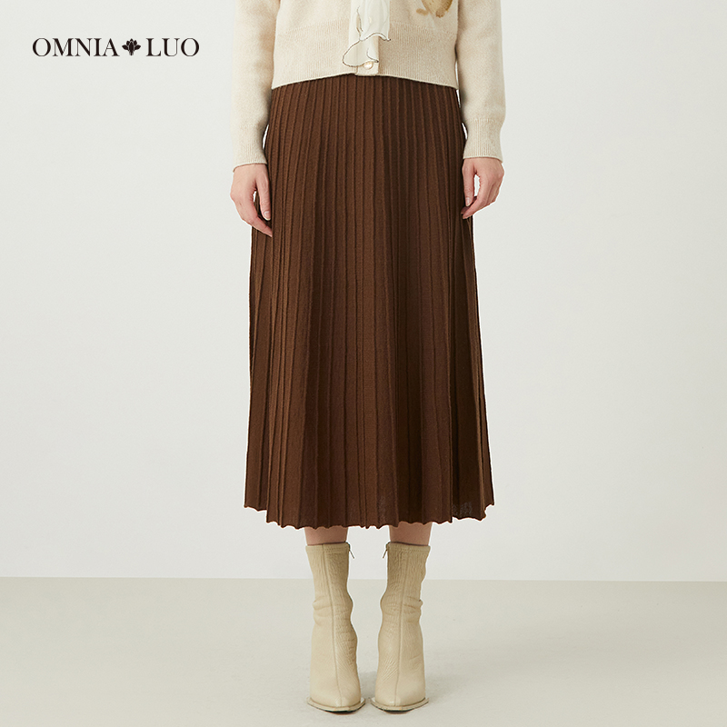 【设计总监然姐】欧柏兰奴绵羊毛优雅条纹中长裙A字半身裙女