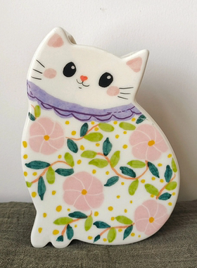 春天的猫咪陶瓷花瓶 花器家居装饰摆件陶瓷彩色手绘可爱卡通