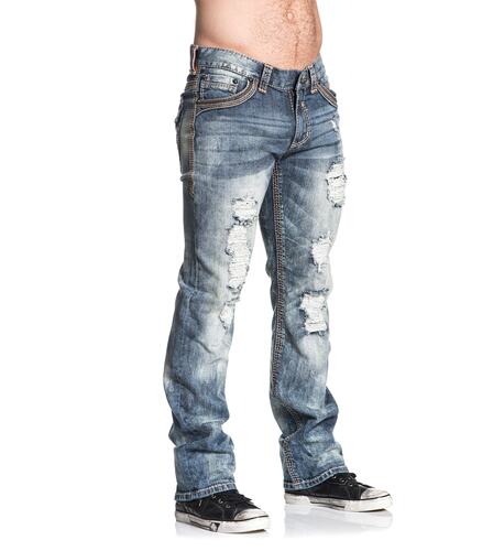 affliction 美式复古水洗做旧牛仔裤男宽松直筒休闲长裤子潮