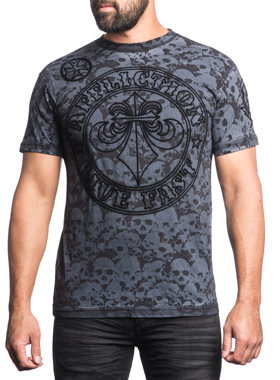 affliction美国潮牌男士短袖T恤复古水洗做旧骷髅印花个性