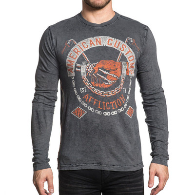 潮欧美风长袖运动修身印花t恤