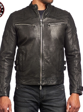 美国本土潮牌Affliction 男士纯手工做旧摩托车车服外套皮衣夹克