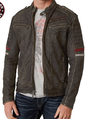 Affliction美国本土潮牌 男款做旧复古修身机车皮衣夹克潮外套