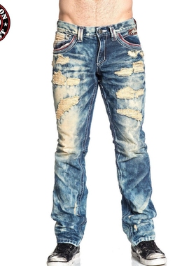 AFFLICTION 美国本土潮牌 破洞牛仔裤男做旧水洗宽松直筒乞丐裤