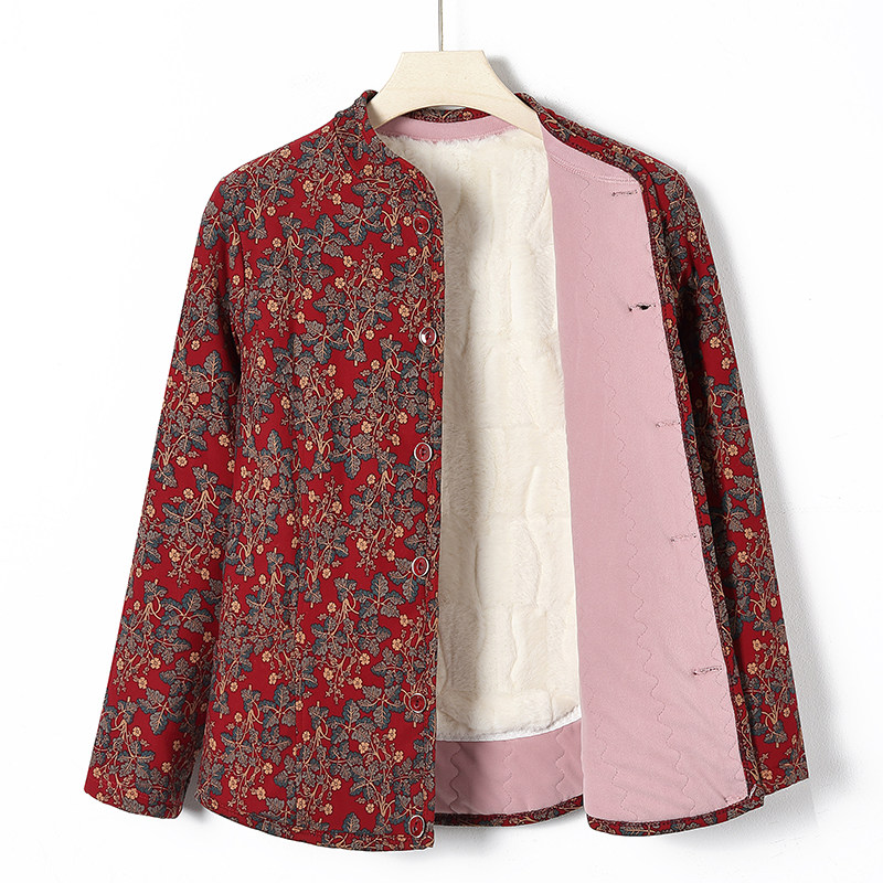 冬季驼绒棉衣妈妈装加绒保暖棉服女士奶奶中老年人冬装居家棉外套