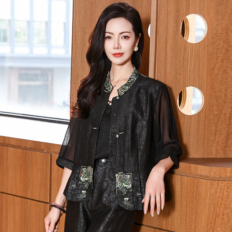 真丝香云纱上衣女中老年女装妈妈衬衫