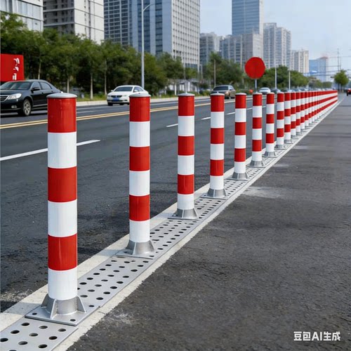 红白镀锌钢管警示柱固定挡车反光立柱路口警示柱隔离标志柱防撞柱