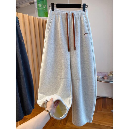 G461华棉复真超特大码300斤韩系加绒弯刀卫裤女冬2025新款