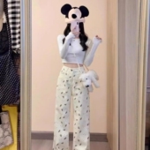 拖地裤 杏色印花阔腿牛仔裤 设计感高腰直筒裤 2025新款 子 女冬季